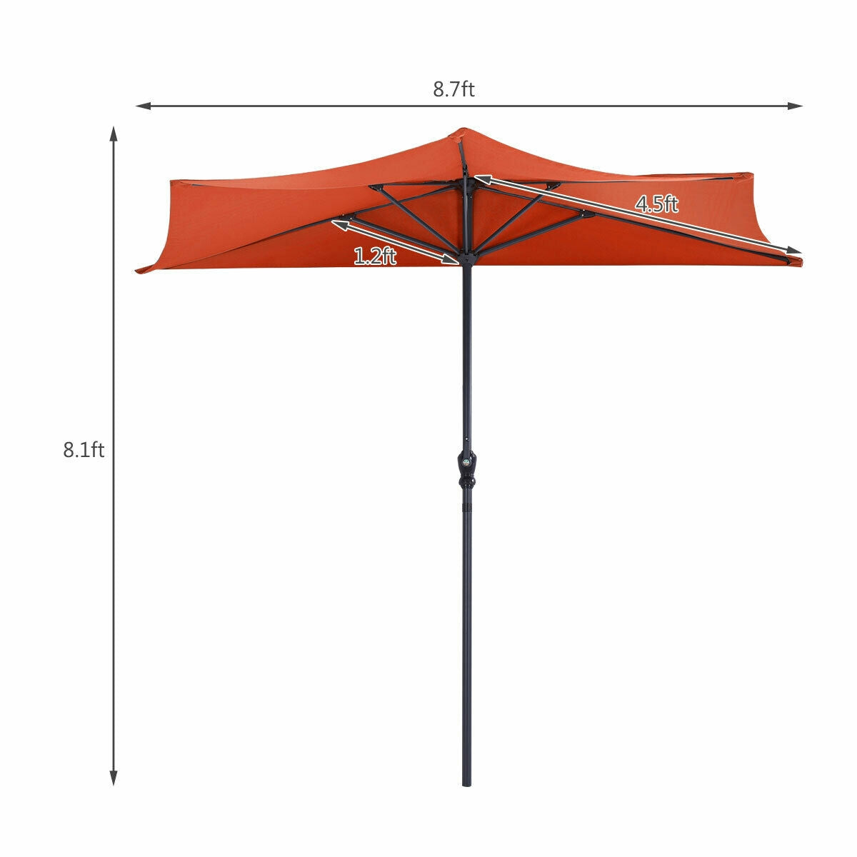 9Ft Patio Bistro Half Round Umbrella -Orange Kids Crystal