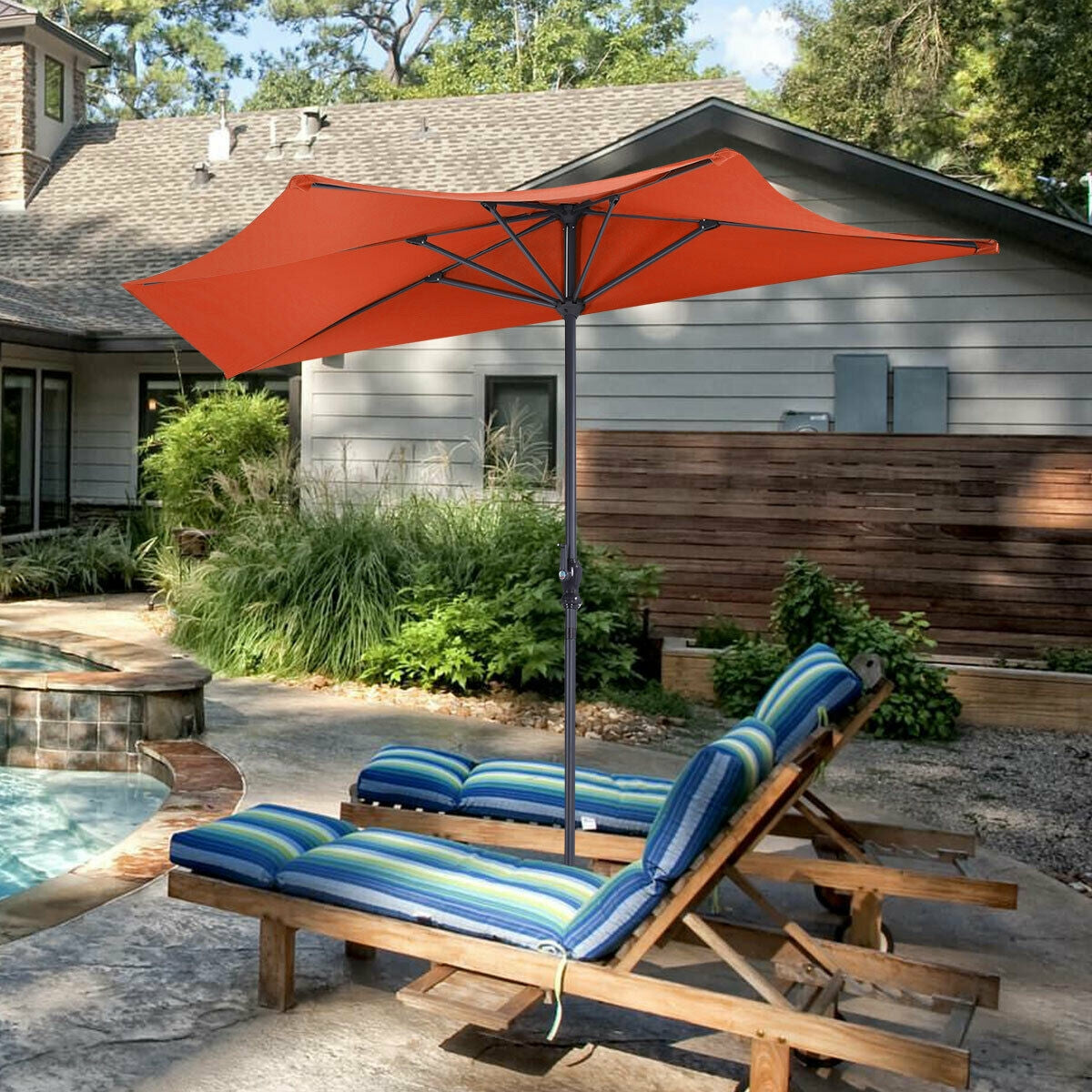 9Ft Patio Bistro Half Round Umbrella -Orange Kids Crystal
