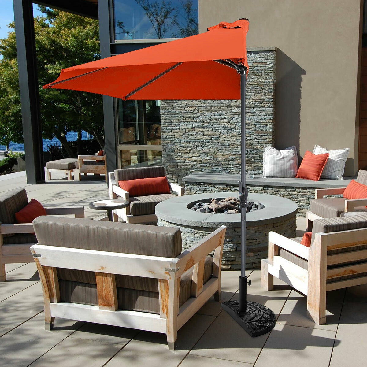 9Ft Patio Bistro Half Round Umbrella -Orange Kids Crystal