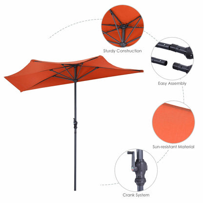 9Ft Patio Bistro Half Round Umbrella -Orange