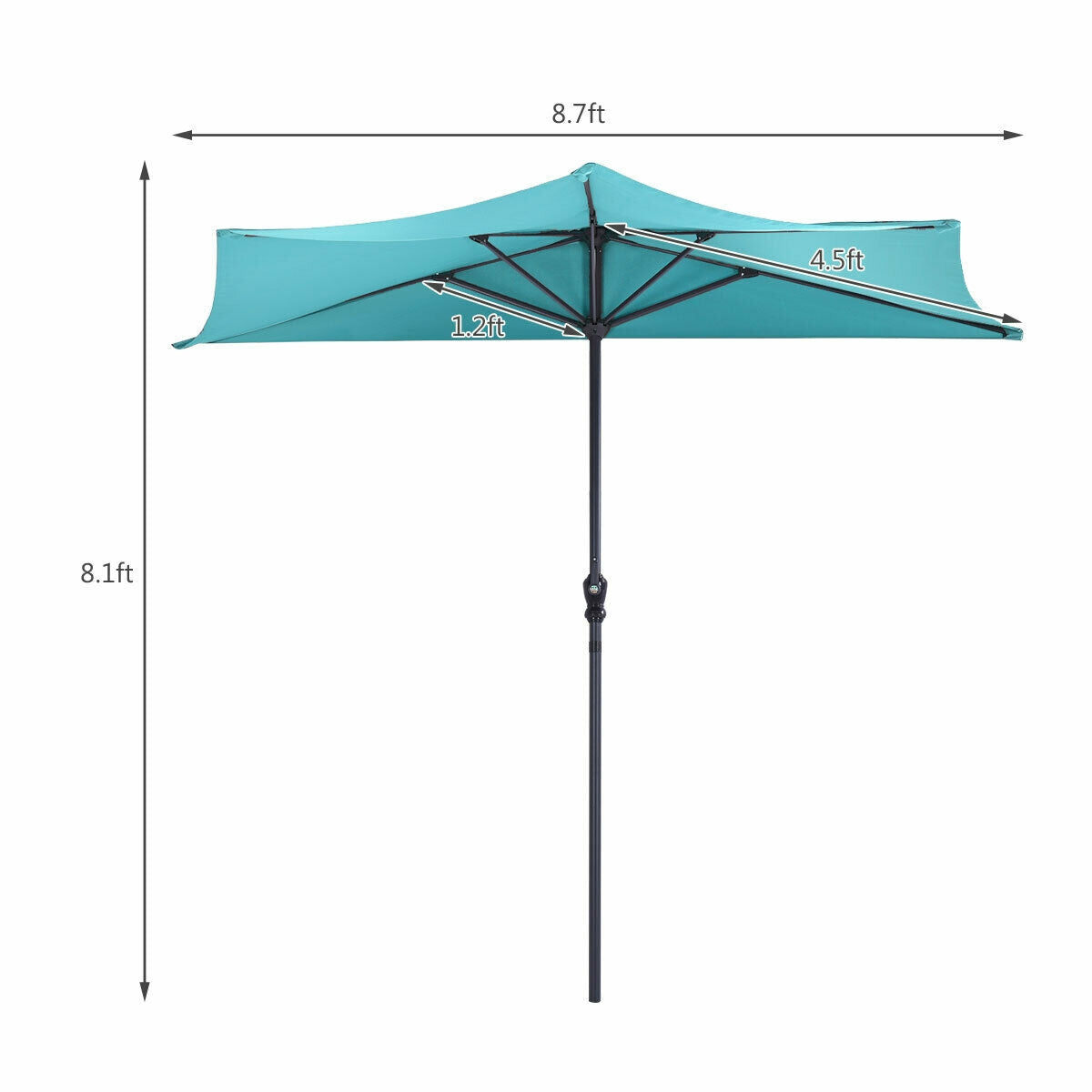9Ft Patio Bistro Half Round Umbrella -Turquoise Kids Crystal