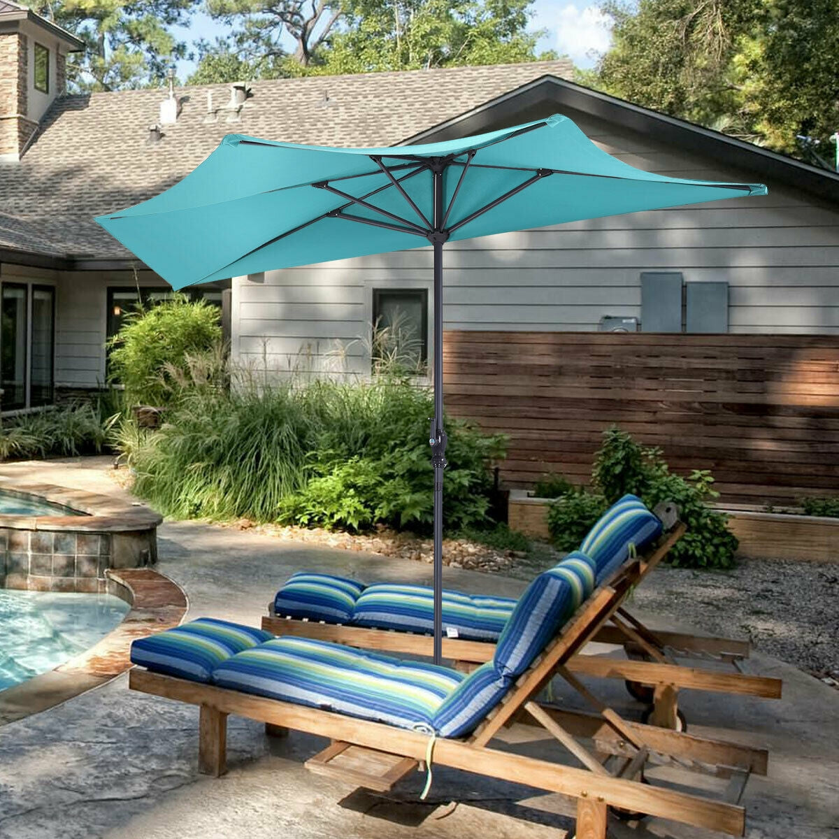 9Ft Patio Bistro Half Round Umbrella -Turquoise Kids Crystal