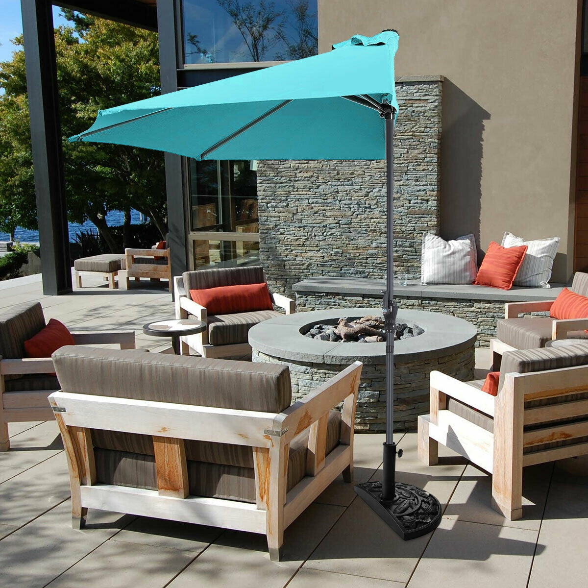 9Ft Patio Bistro Half Round Umbrella -Turquoise Kids Crystal