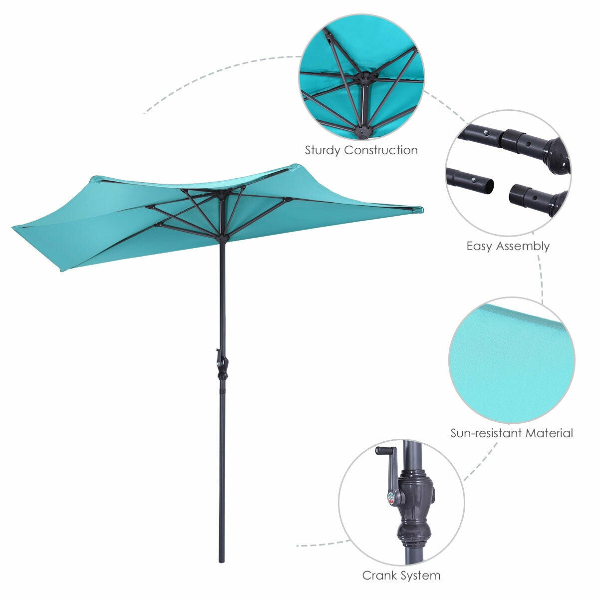 9Ft Patio Bistro Half Round Umbrella -Turquoise Kids Crystal