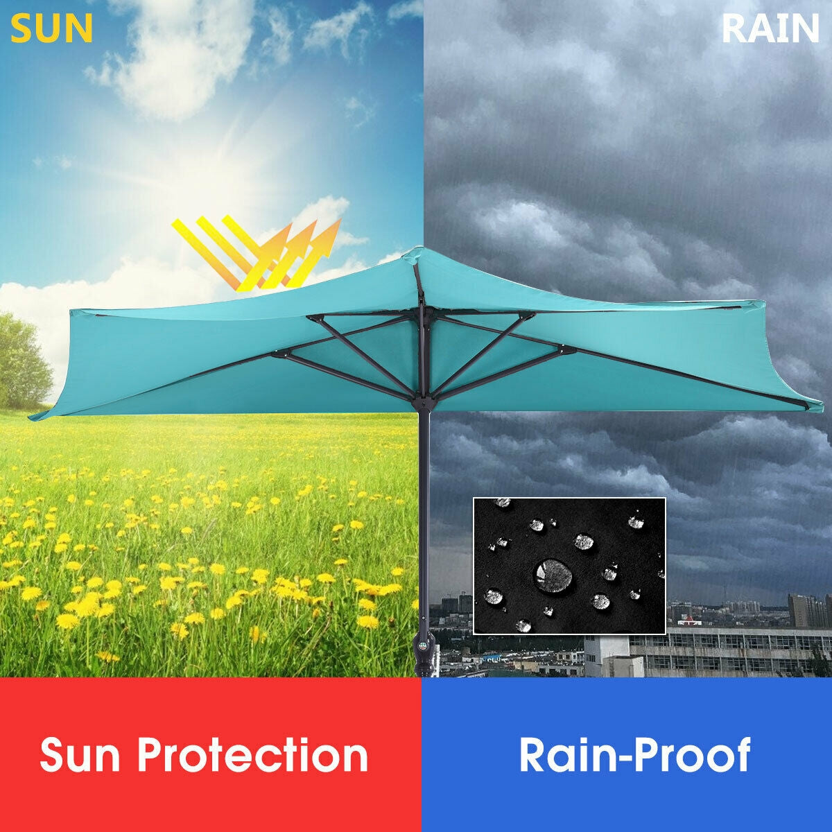 9Ft Patio Bistro Half Round Umbrella -Turquoise Kids Crystal