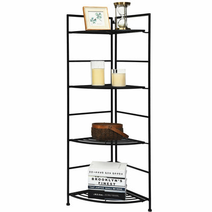 4 Tier Folding Metal Shelf Plant Stand Storage Open Shelf Corner Display Rack
