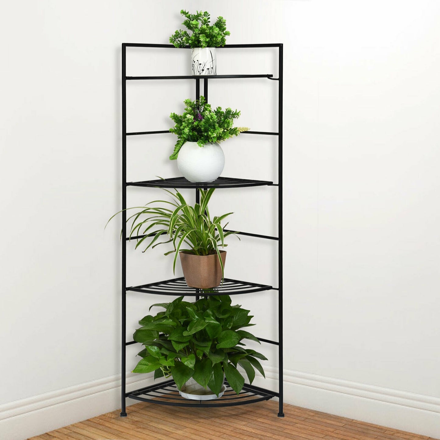 4 Tier Folding Metal Shelf Plant Stand Storage Open Shelf Corner Display Rack Kids Crystal