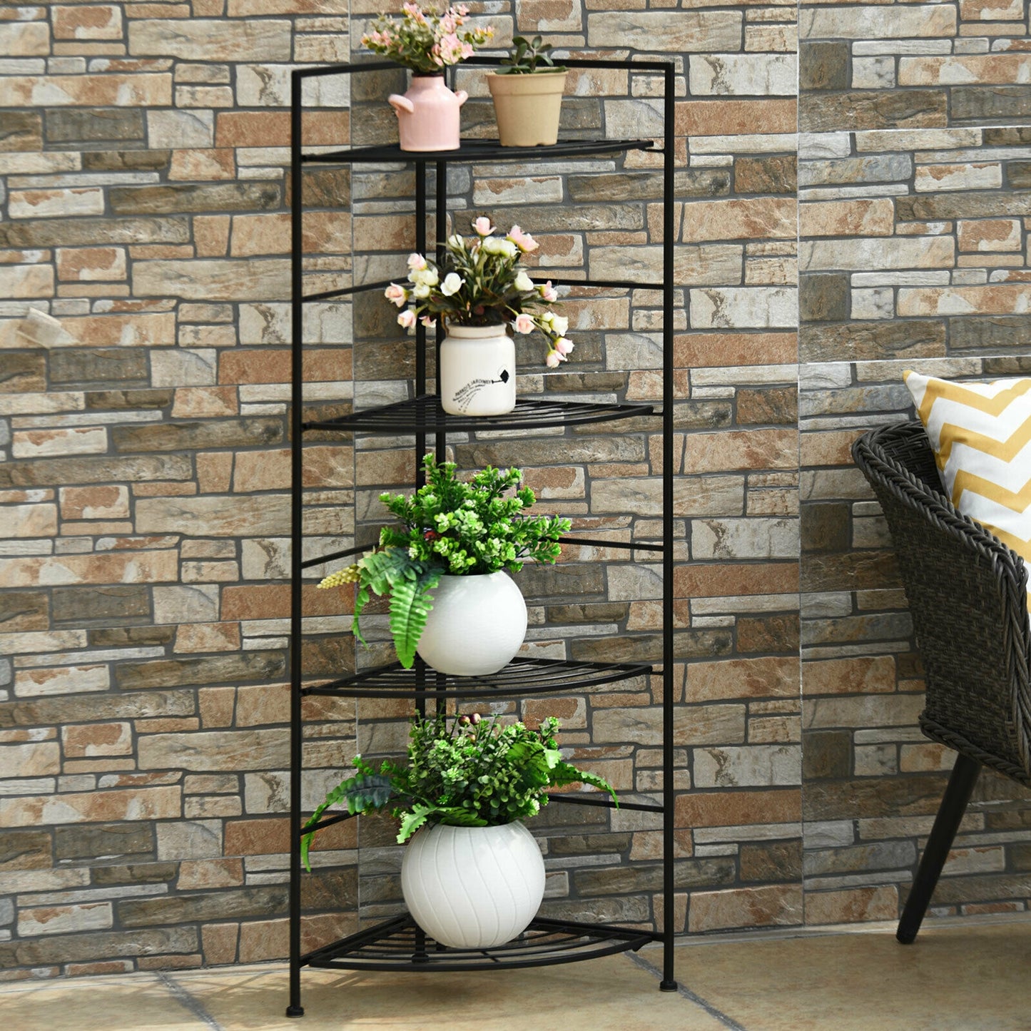 4 Tier Folding Metal Shelf Plant Stand Storage Open Shelf Corner Display Rack Kids Crystal