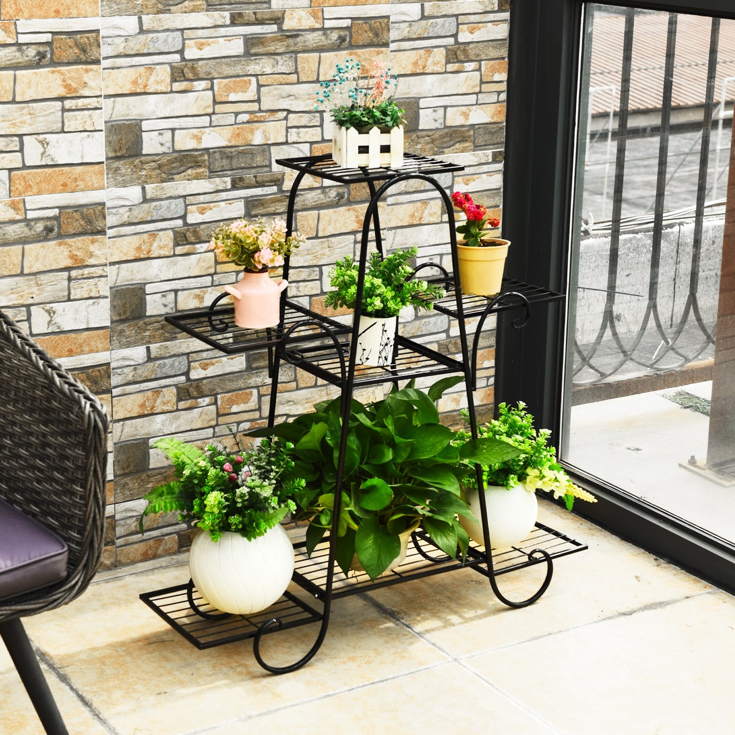 7 Tier Metal Patio Plant Stand Kids Crystal