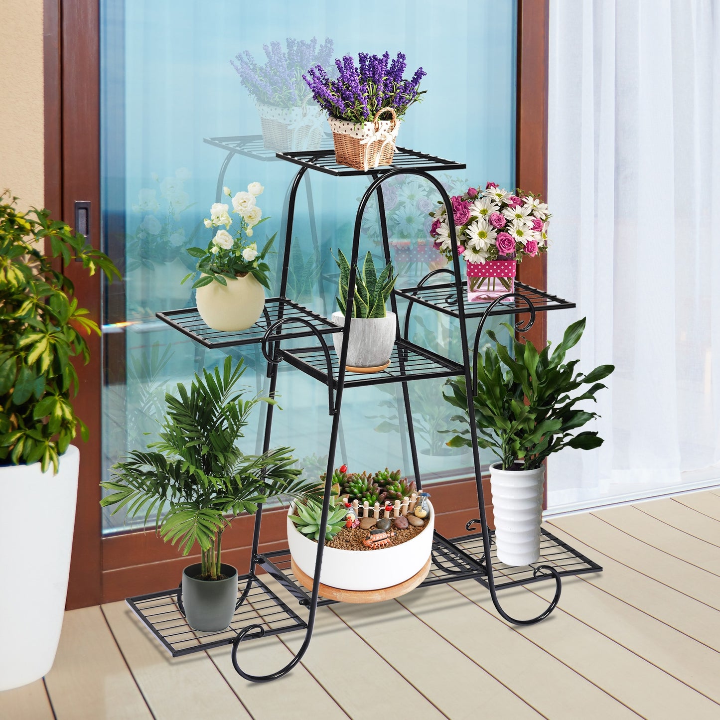7 Tier Metal Patio Plant Stand Kids Crystal