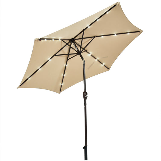 9' Solar LED Lighted Patio Market Umbrella Tilt Adjustment Crank Lift -Beige Kids Crystal