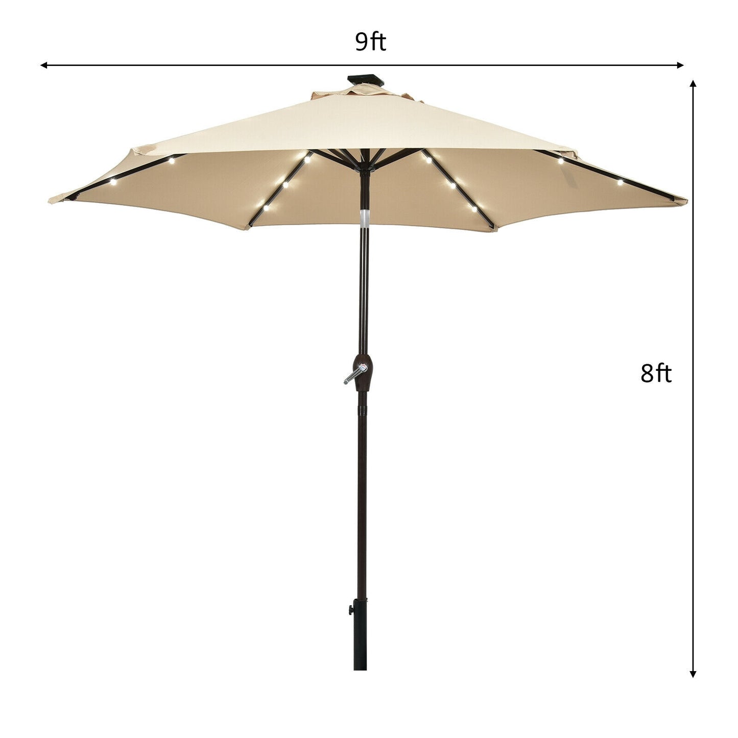 9' Solar LED Lighted Patio Market Umbrella Tilt Adjustment Crank Lift -Beige Kids Crystal