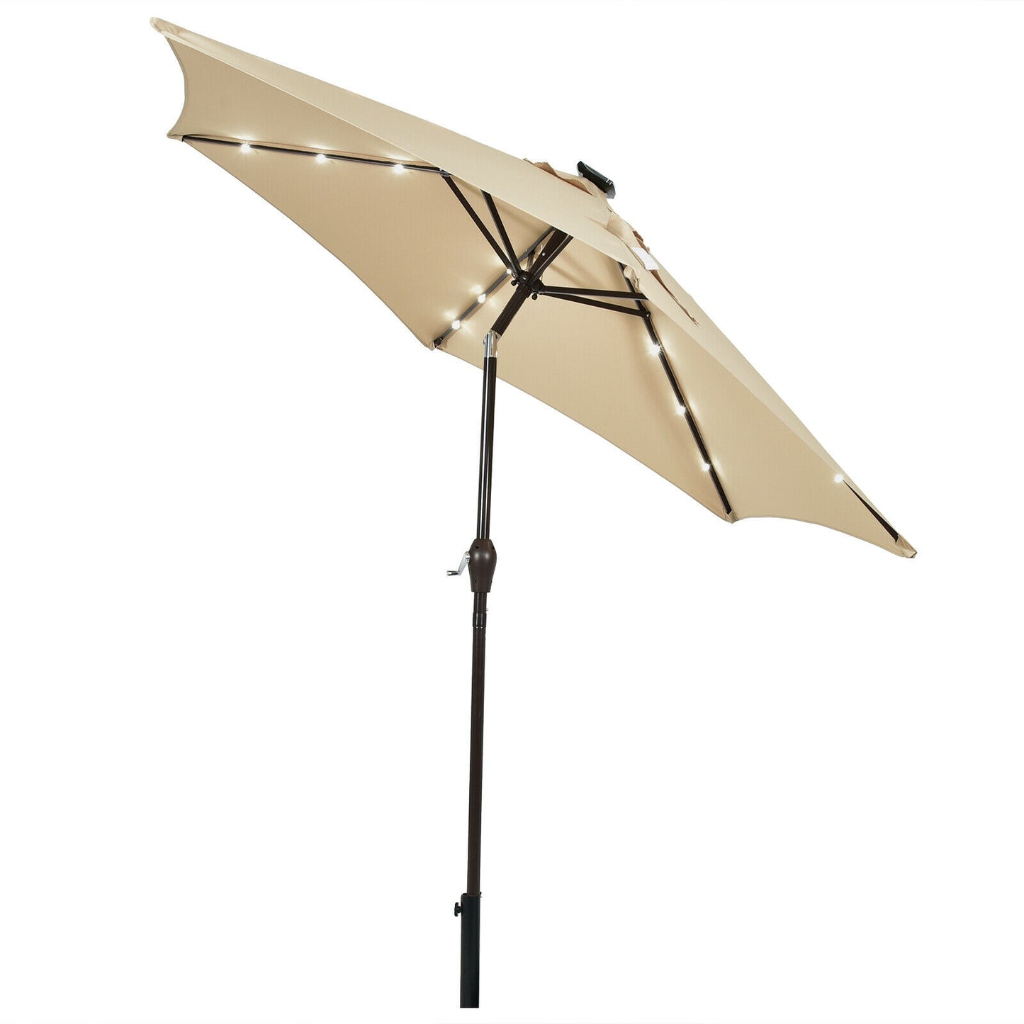 9' Solar LED Lighted Patio Market Umbrella Tilt Adjustment Crank Lift -Beige Kids Crystal