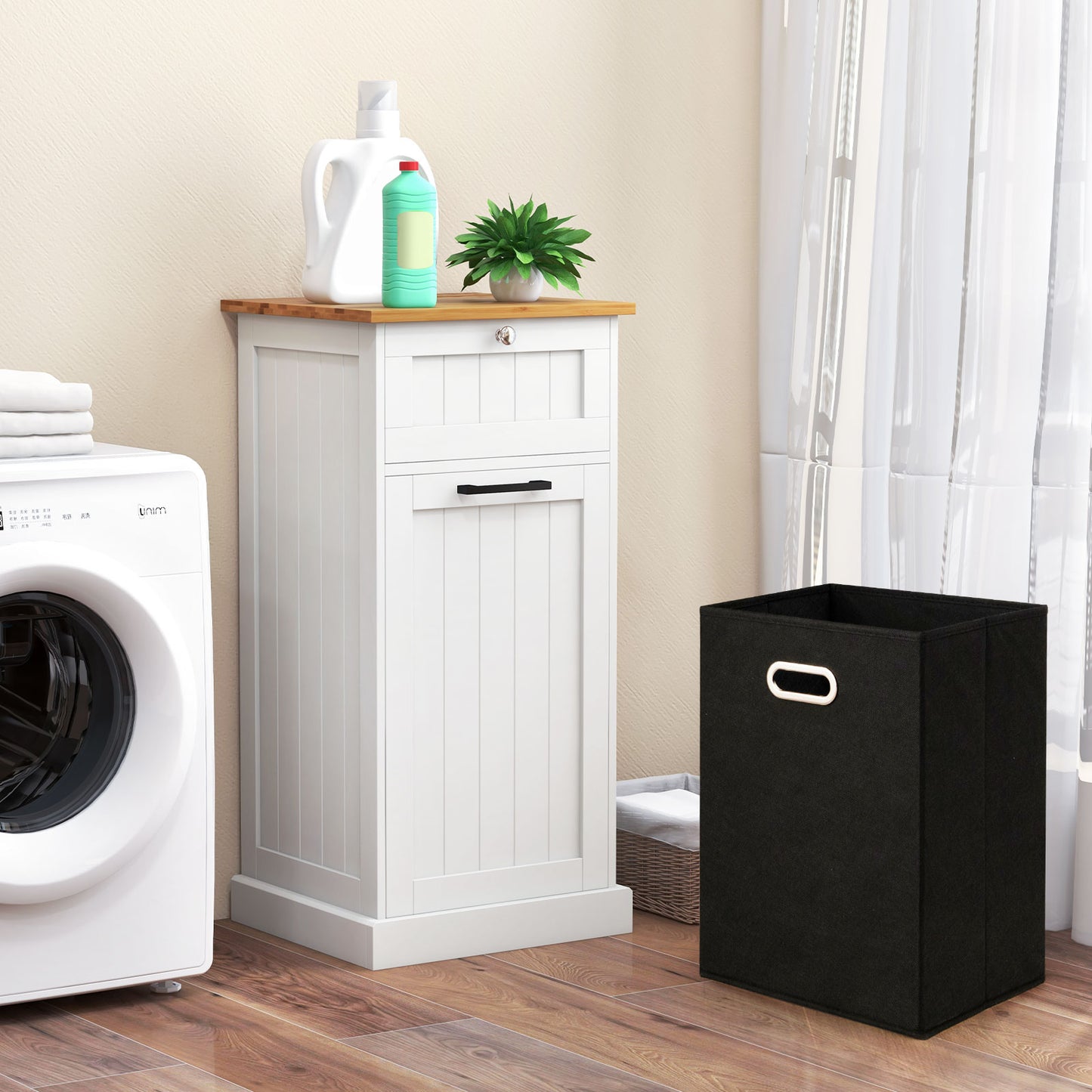 Freestanding Tilt Out Laundry Cabinet with Basket-White Kids Crystal