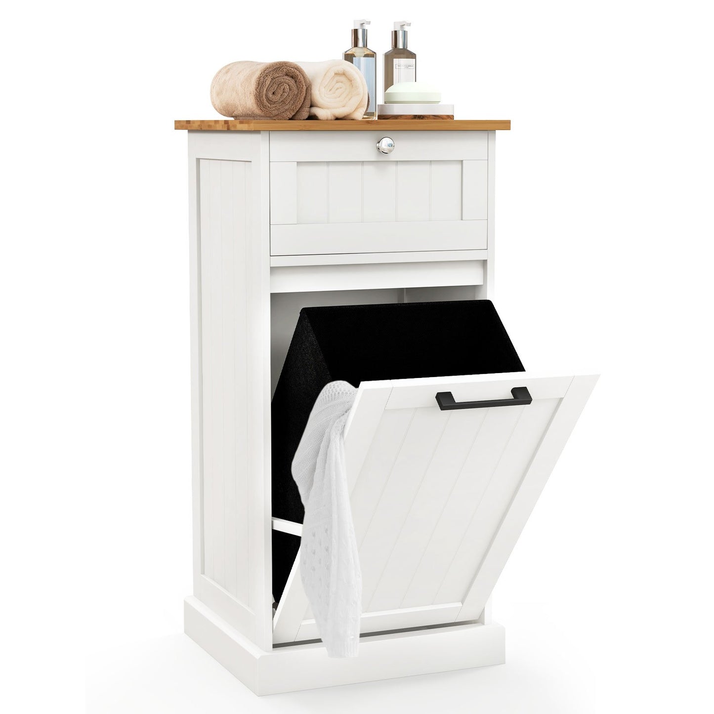 Freestanding Tilt Out Laundry Cabinet with Basket-White Kids Crystal