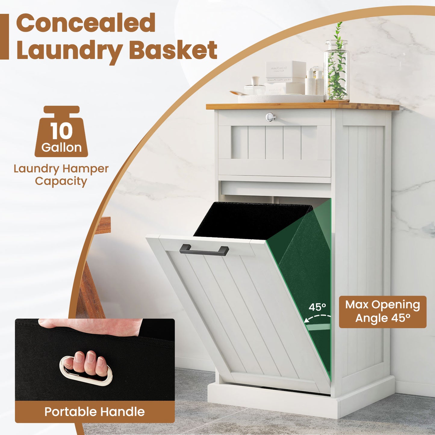 Freestanding Tilt Out Laundry Cabinet with Basket-White Kids Crystal