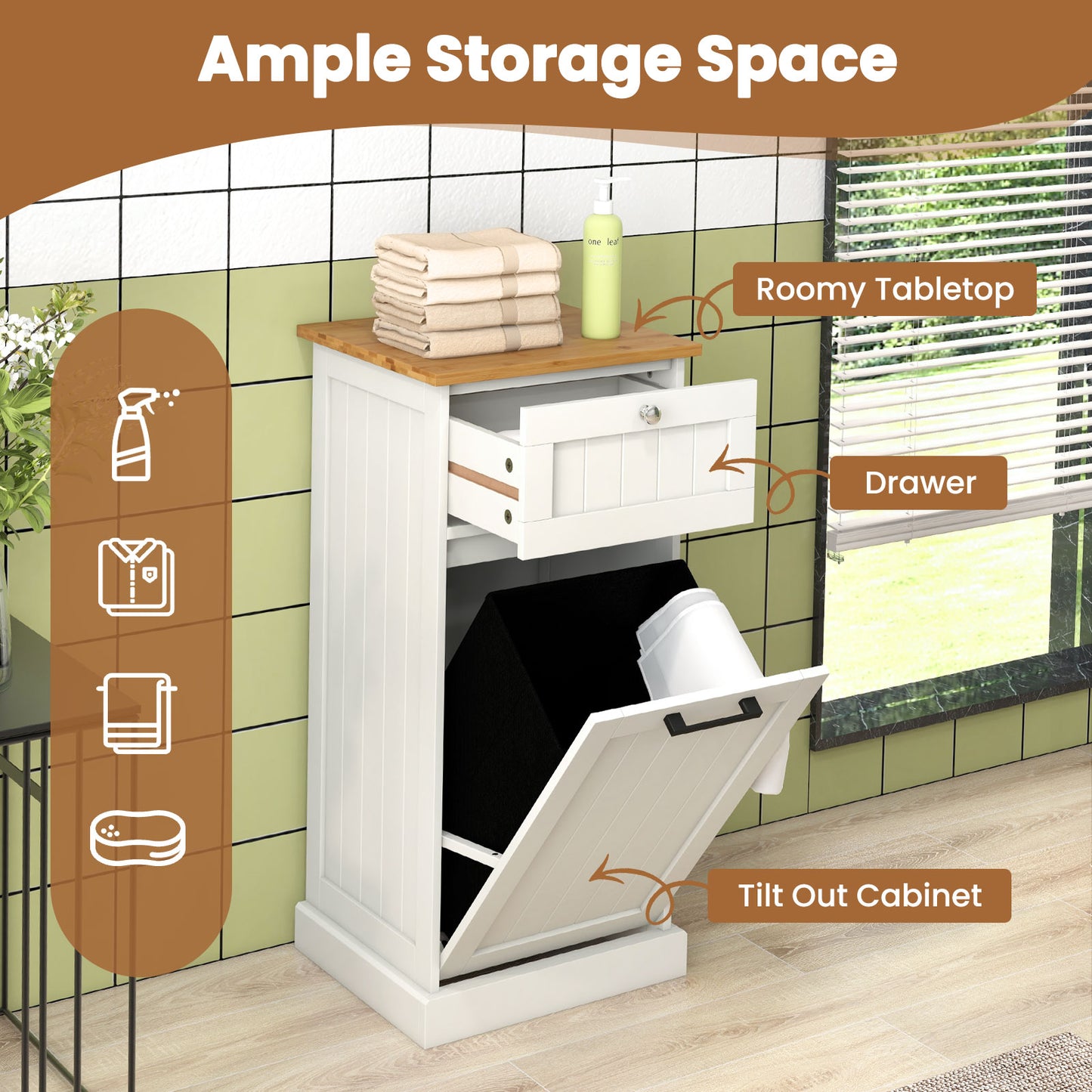 Freestanding Tilt Out Laundry Cabinet with Basket-White Kids Crystal