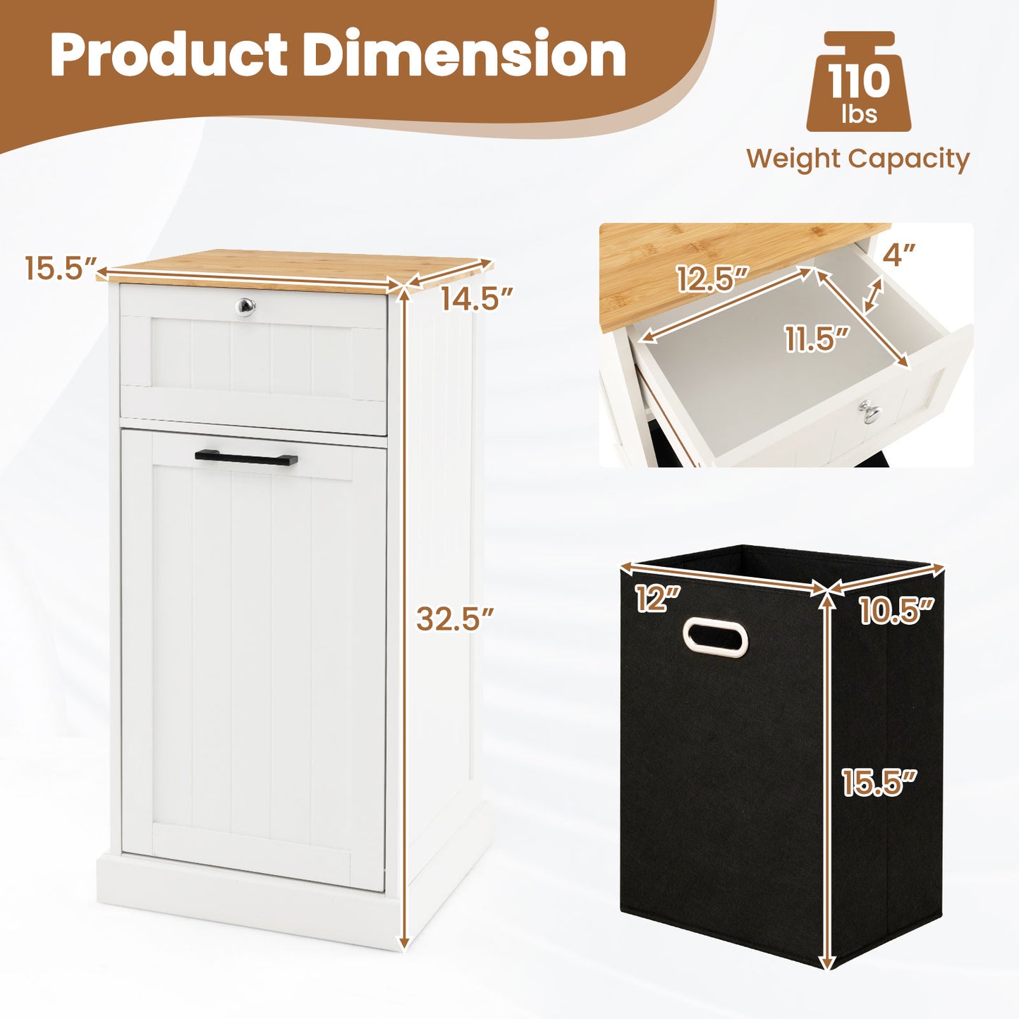 Freestanding Tilt Out Laundry Cabinet with Basket-White Kids Crystal
