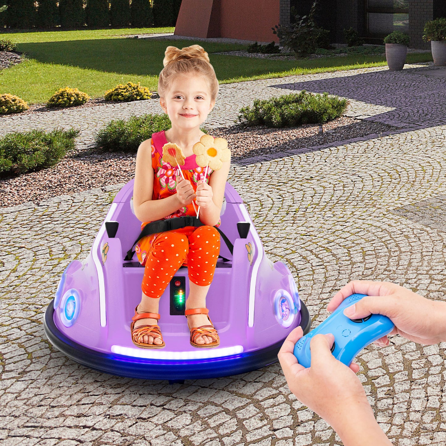 12V Electric Ride On Car with Remote Control and Flashing LED Lights-Purple Kids Crystal