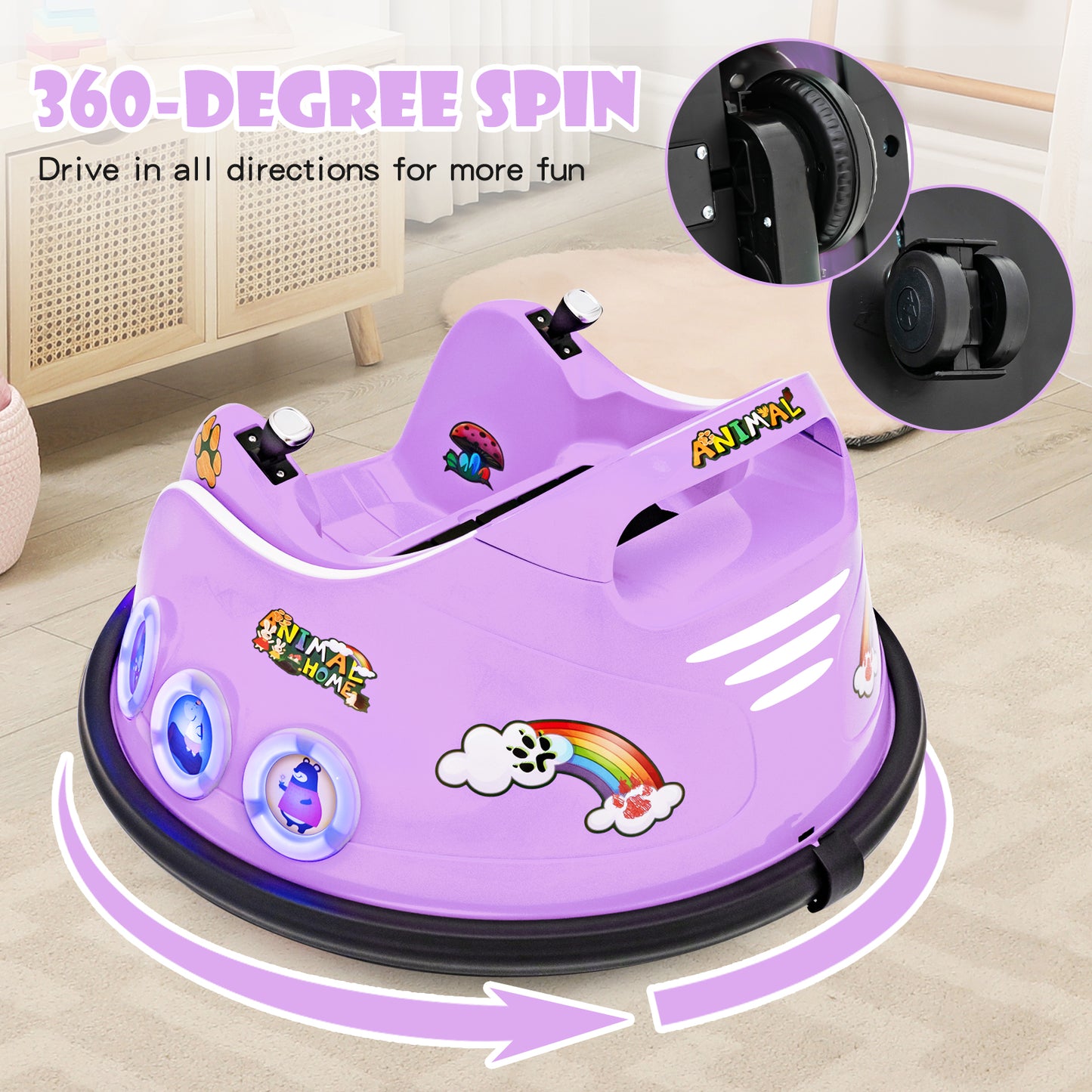 12V Electric Ride On Car with Remote Control and Flashing LED Lights-Purple Kids Crystal