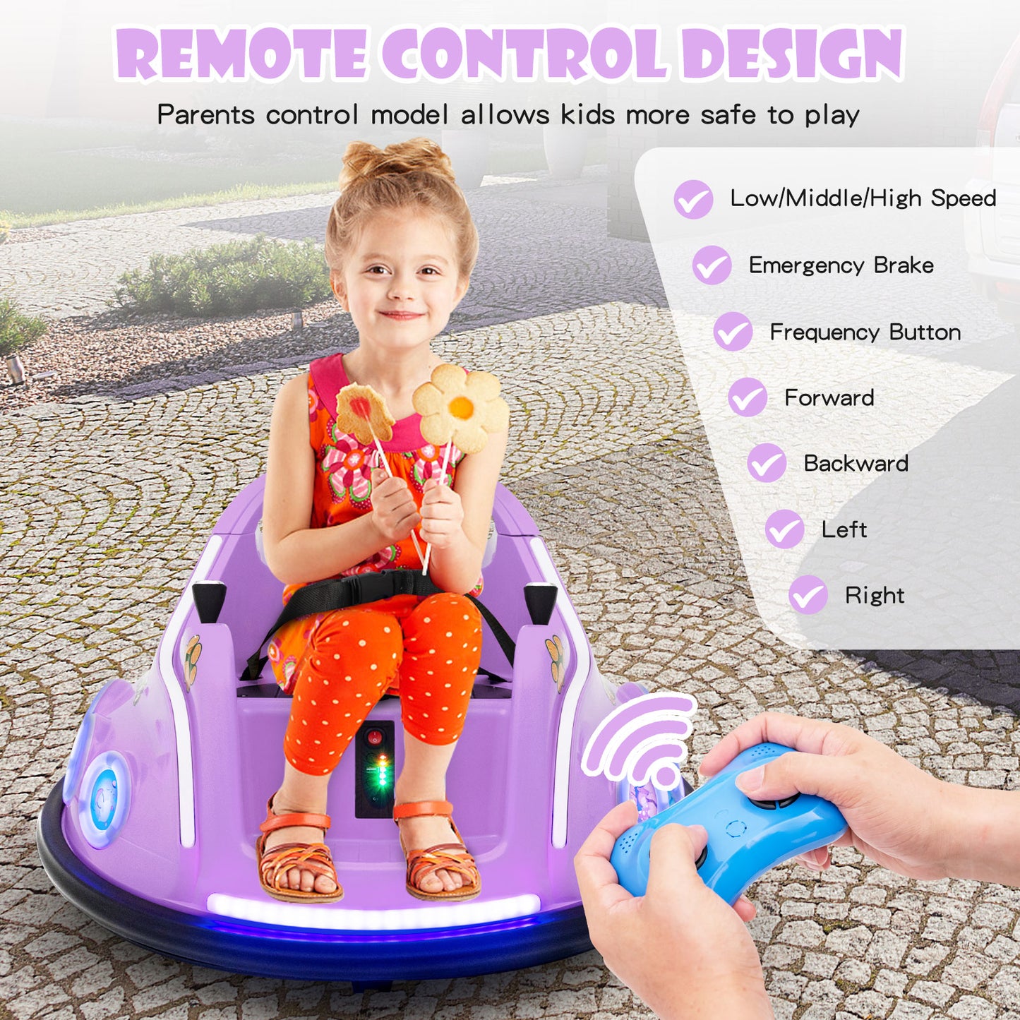 12V Electric Ride On Car with Remote Control and Flashing LED Lights-Purple Kids Crystal