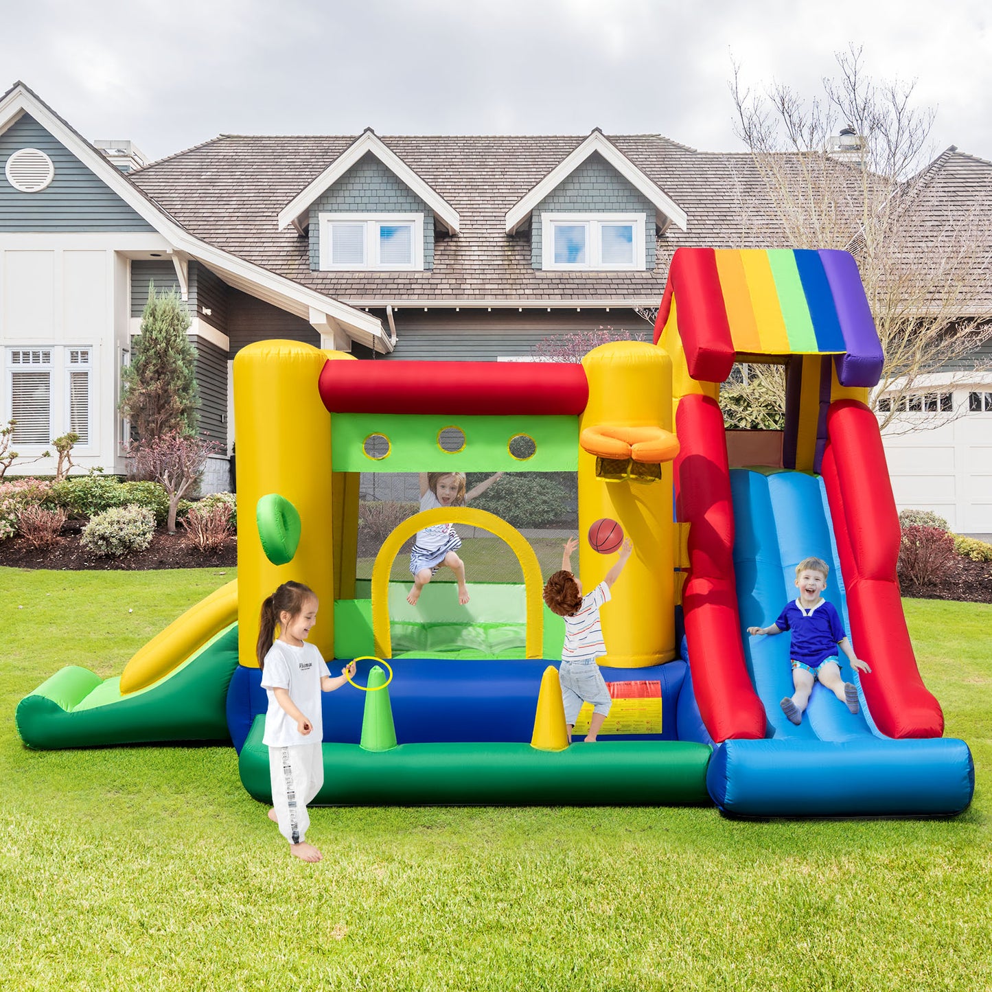 Inflatable Bounce Castle with Double Slides and 735W Blower Kids Crystal