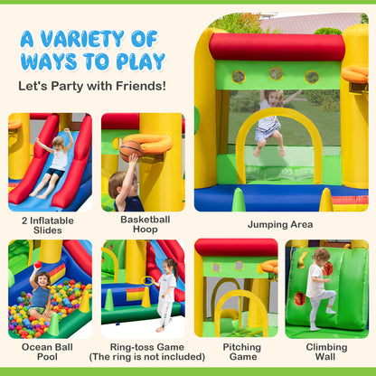 Inflatable Bounce Castle with Double Slides and 735W Blower
