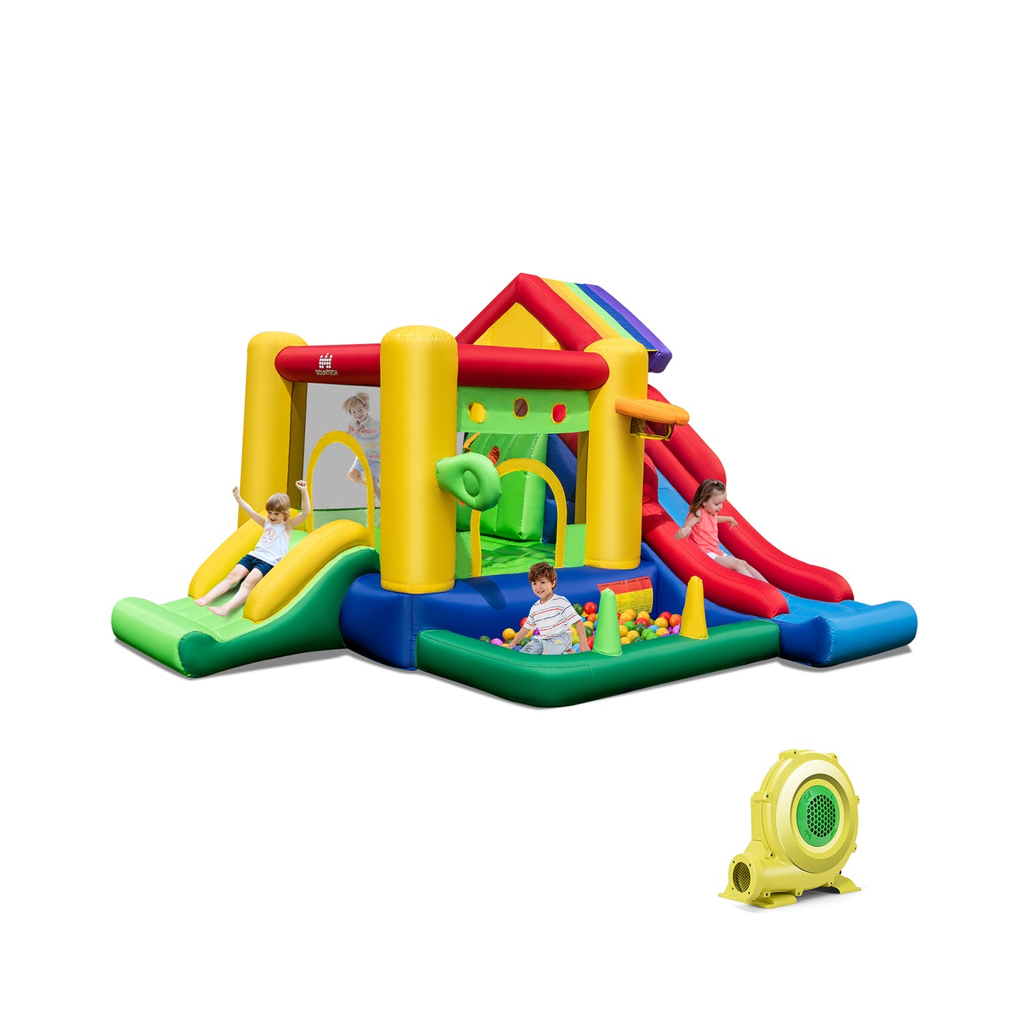 Inflatable Bounce Castle with Double Slides and 735W Blower Kids Crystal