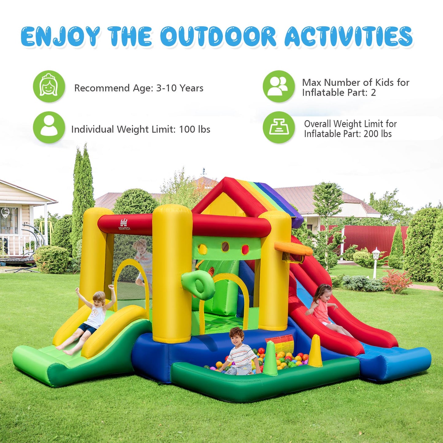 Inflatable Bounce Castle with Double Slides and 735W Blower Kids Crystal