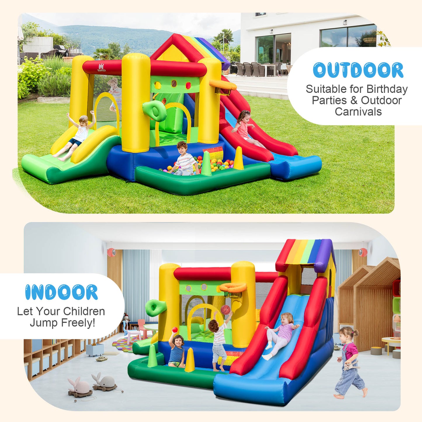 Inflatable Bounce Castle with Double Slides and 735W Blower Kids Crystal