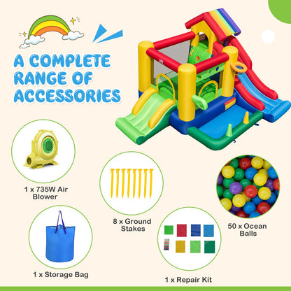 Inflatable Bounce Castle with Double Slides and 735W Blower