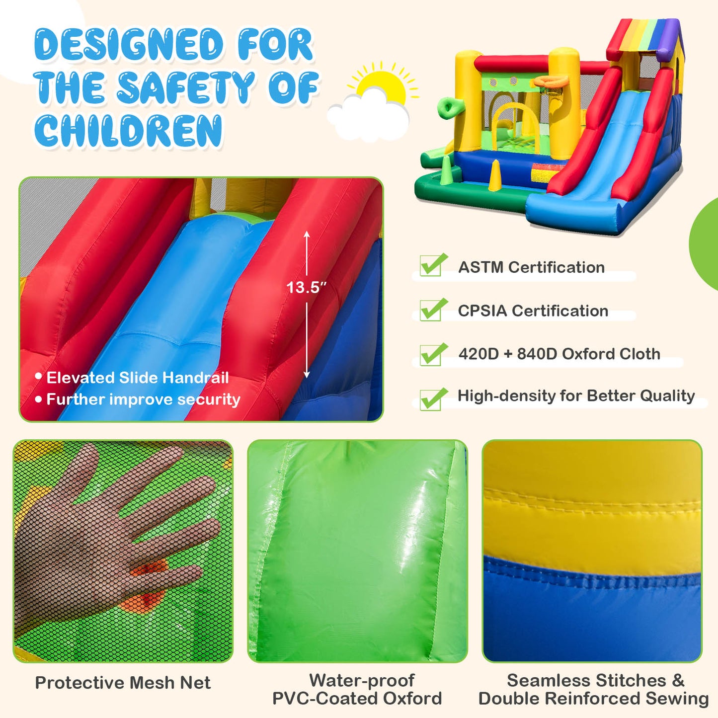 Inflatable Bounce Castle with Double Slides and 735W Blower Kids Crystal