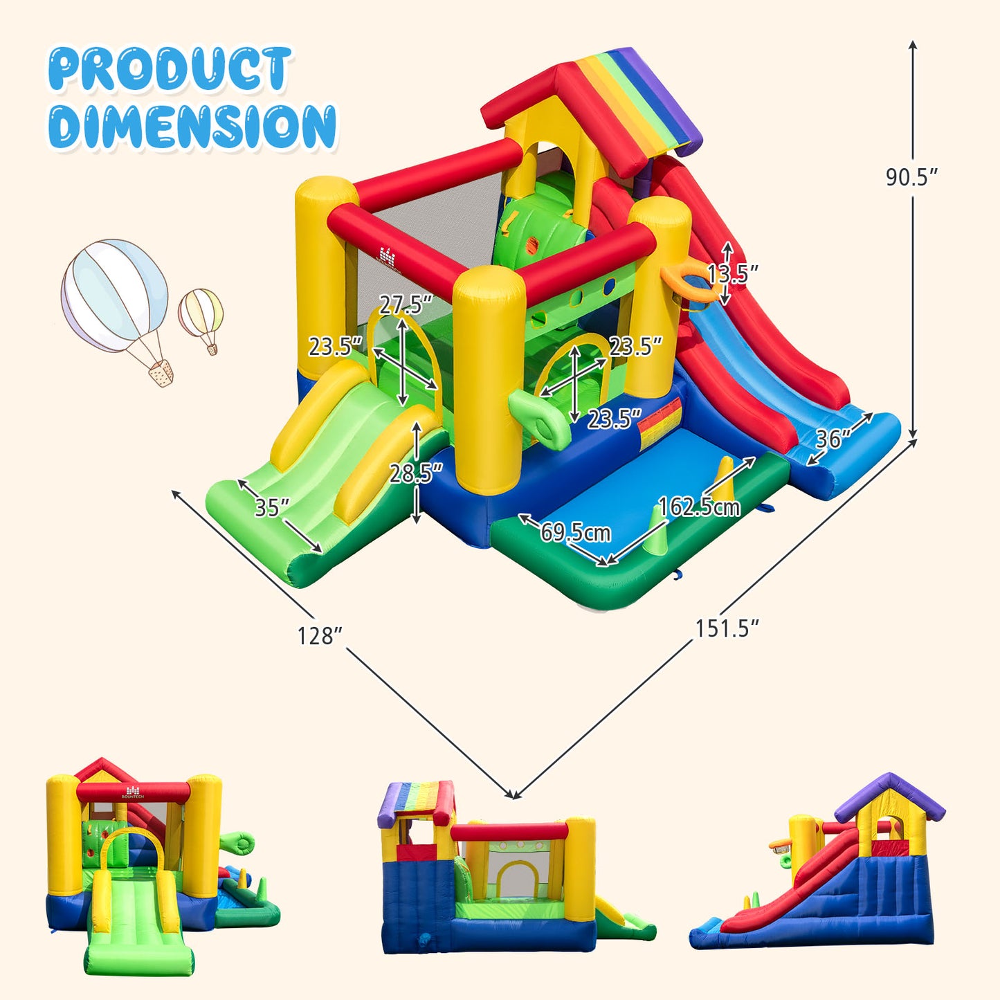 Inflatable Bounce Castle with Double Slides and 735W Blower Kids Crystal