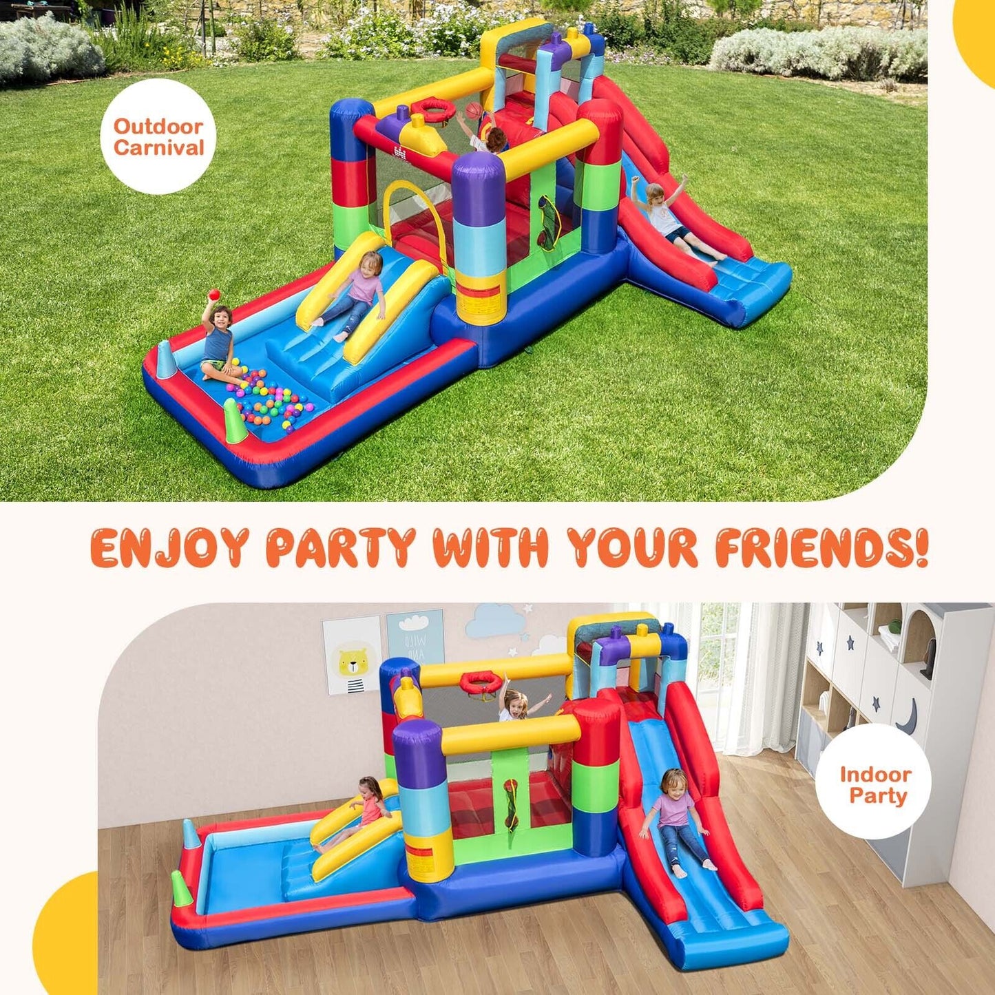 Inflatable Bounce House with 680W Blower and Ball Pit Kids Crystal