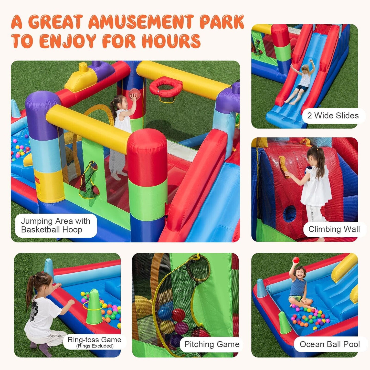 Inflatable Bounce House with 680W Blower and Ball Pit Kids Crystal