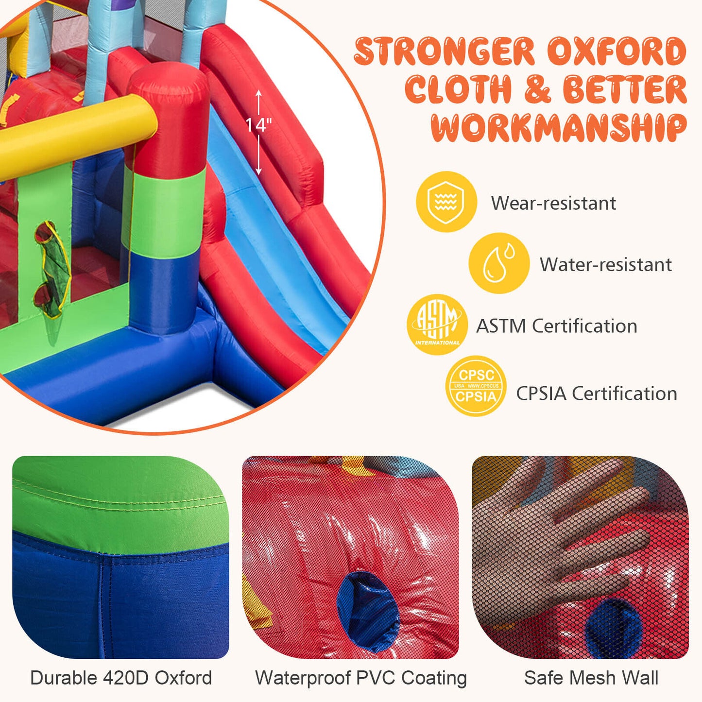 Inflatable Bounce House with 680W Blower and Ball Pit Kids Crystal