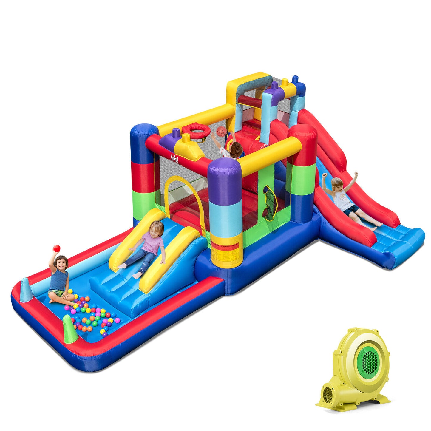 Inflatable Bounce House with 680W Blower and Ball Pit Kids Crystal