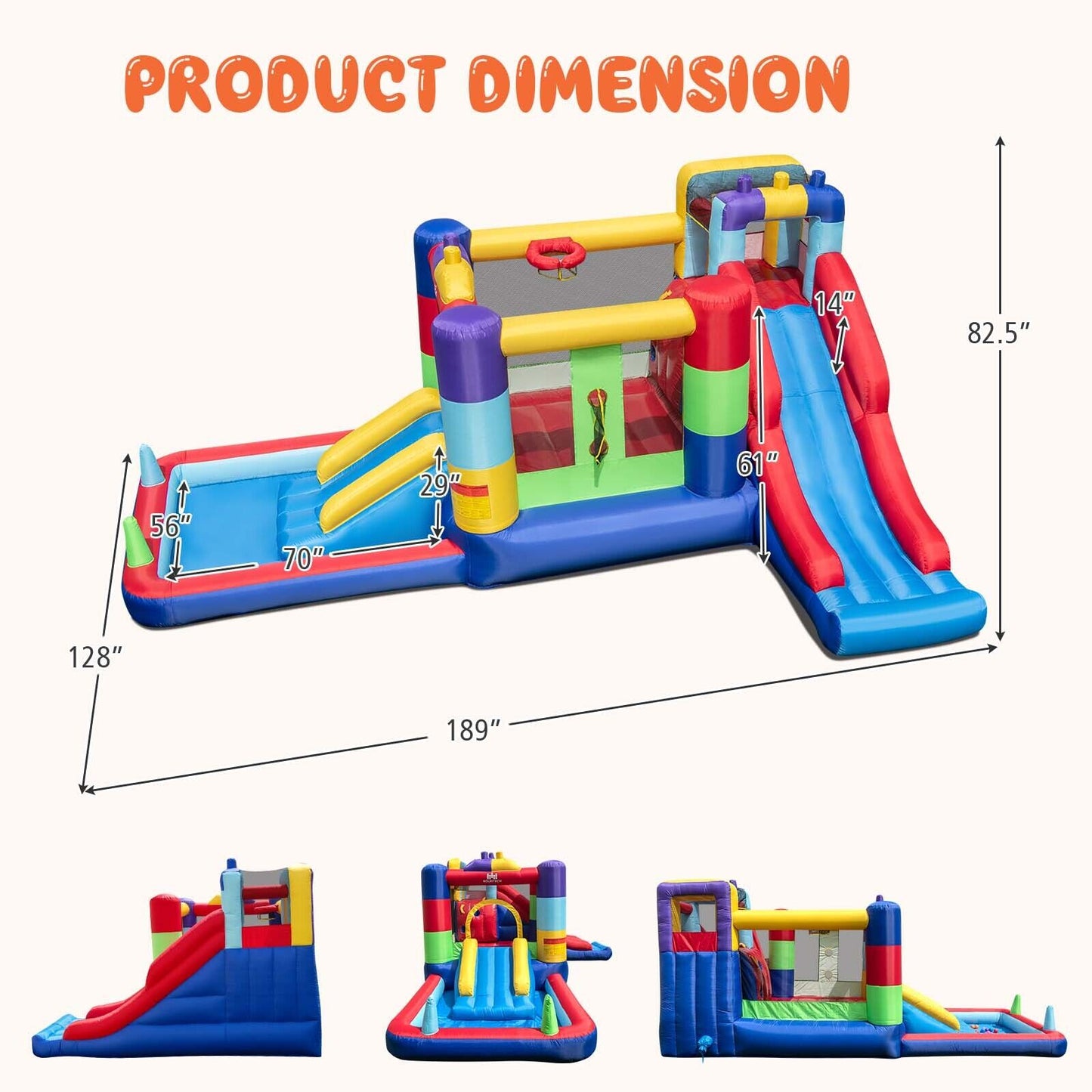 Inflatable Bounce House with 680W Blower and Ball Pit Kids Crystal
