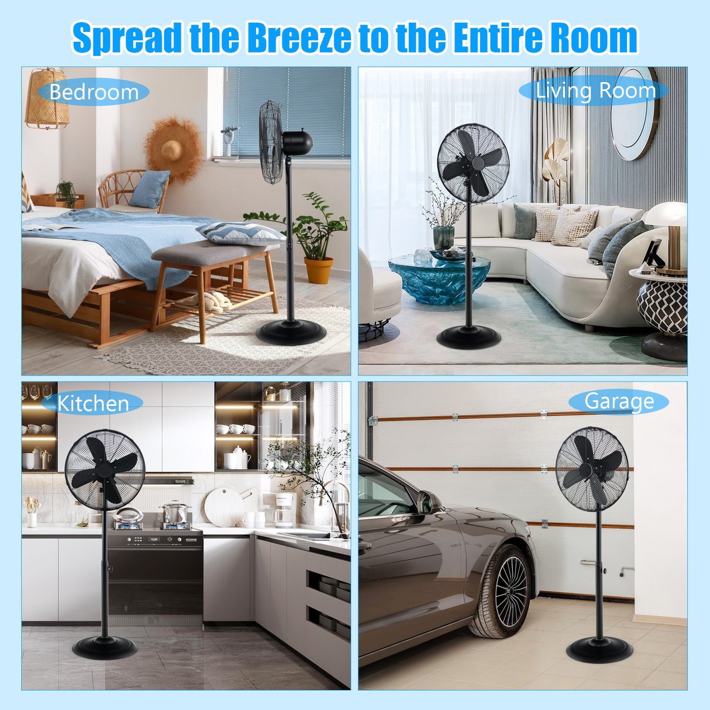16 Inch Pedestal Standing Fan Oscillating Pedestal Fan with 3 Speeds and Adjustable Height-Black Kids Crystal