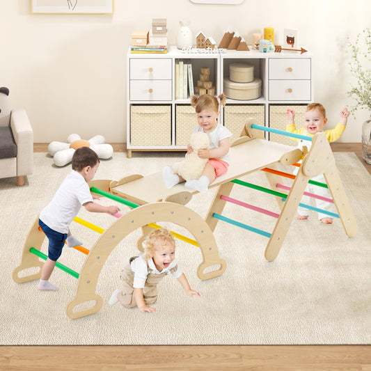 5-in-1 Wooden Kids Climber Toys with Triangle Arch Ramp-Multicolor Kids Crystal