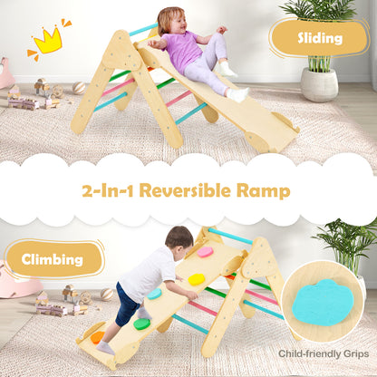 5-in-1 Wooden Kids Climber Toys with Triangle Arch Ramp-Multicolor