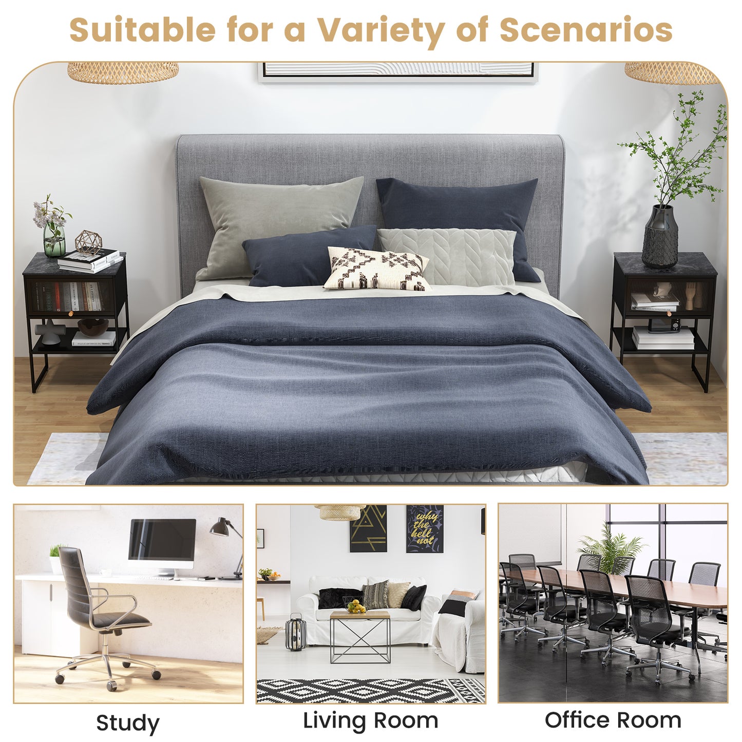 Nightstand with Flip up Door Storage Shelf-Black Kids Crystal