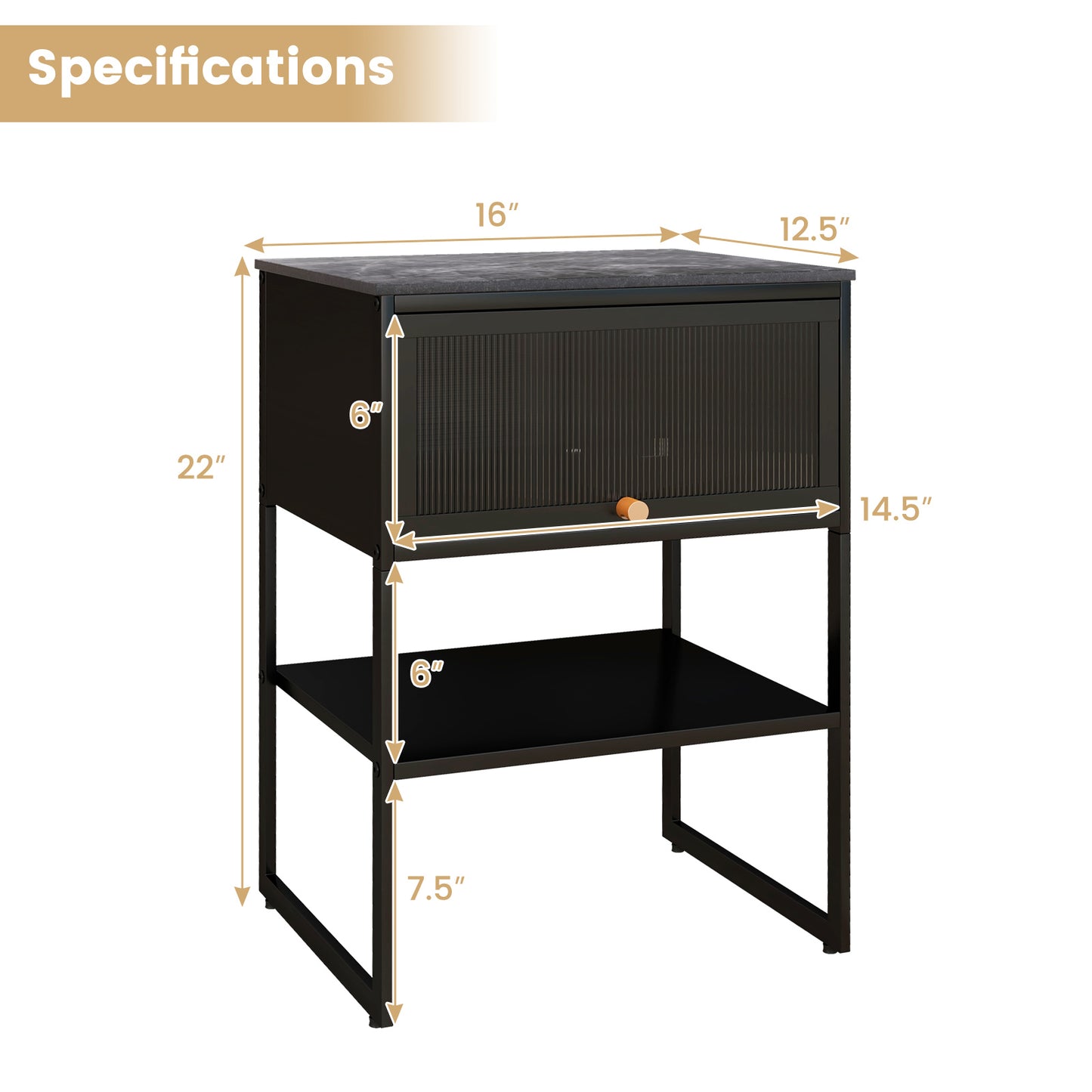 Nightstand with Flip up Door Storage Shelf-Black Kids Crystal