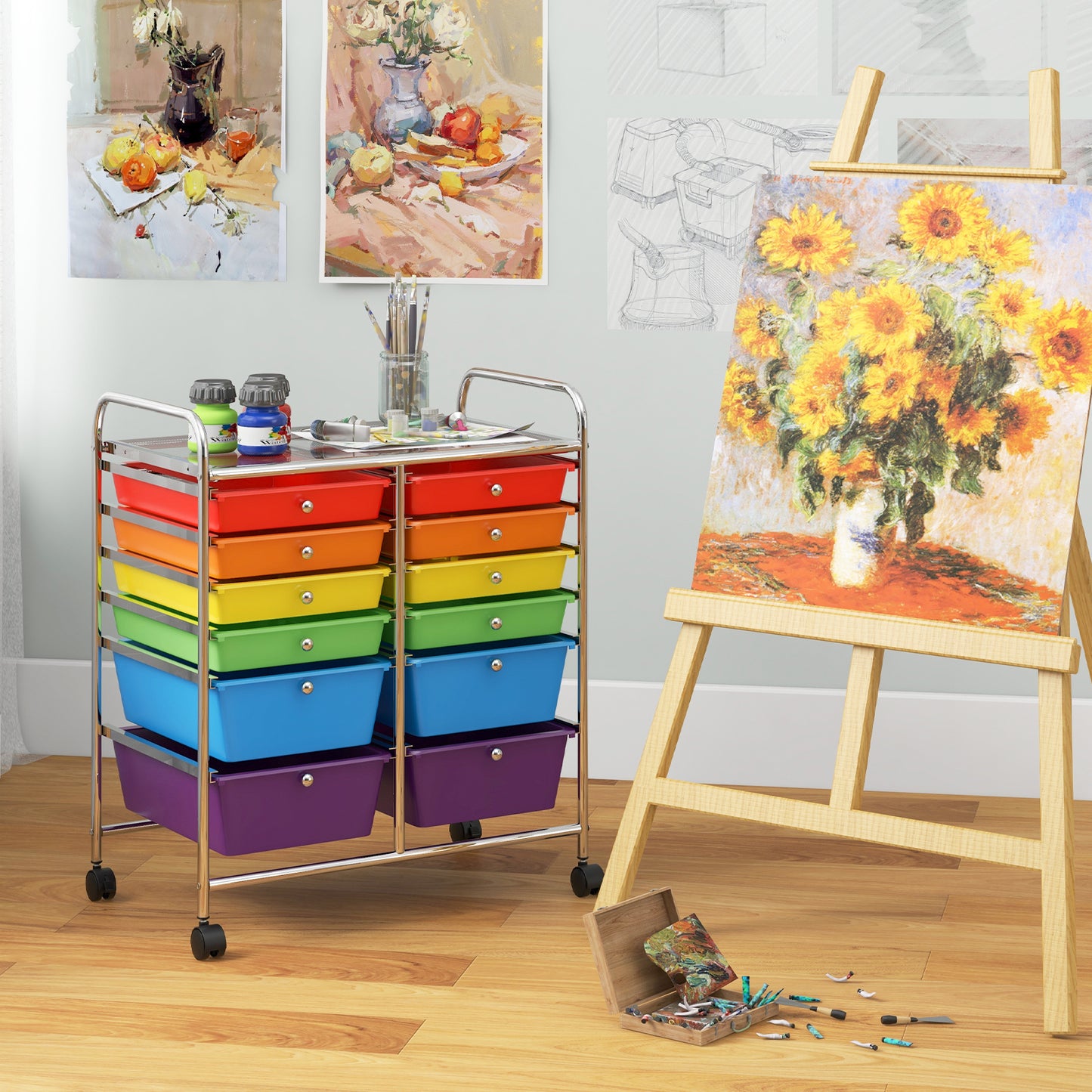 12 Drawers Rolling Cart Storage Scrapbook Paper Organizer Bins-Deep Multicolor Kids Crystal
