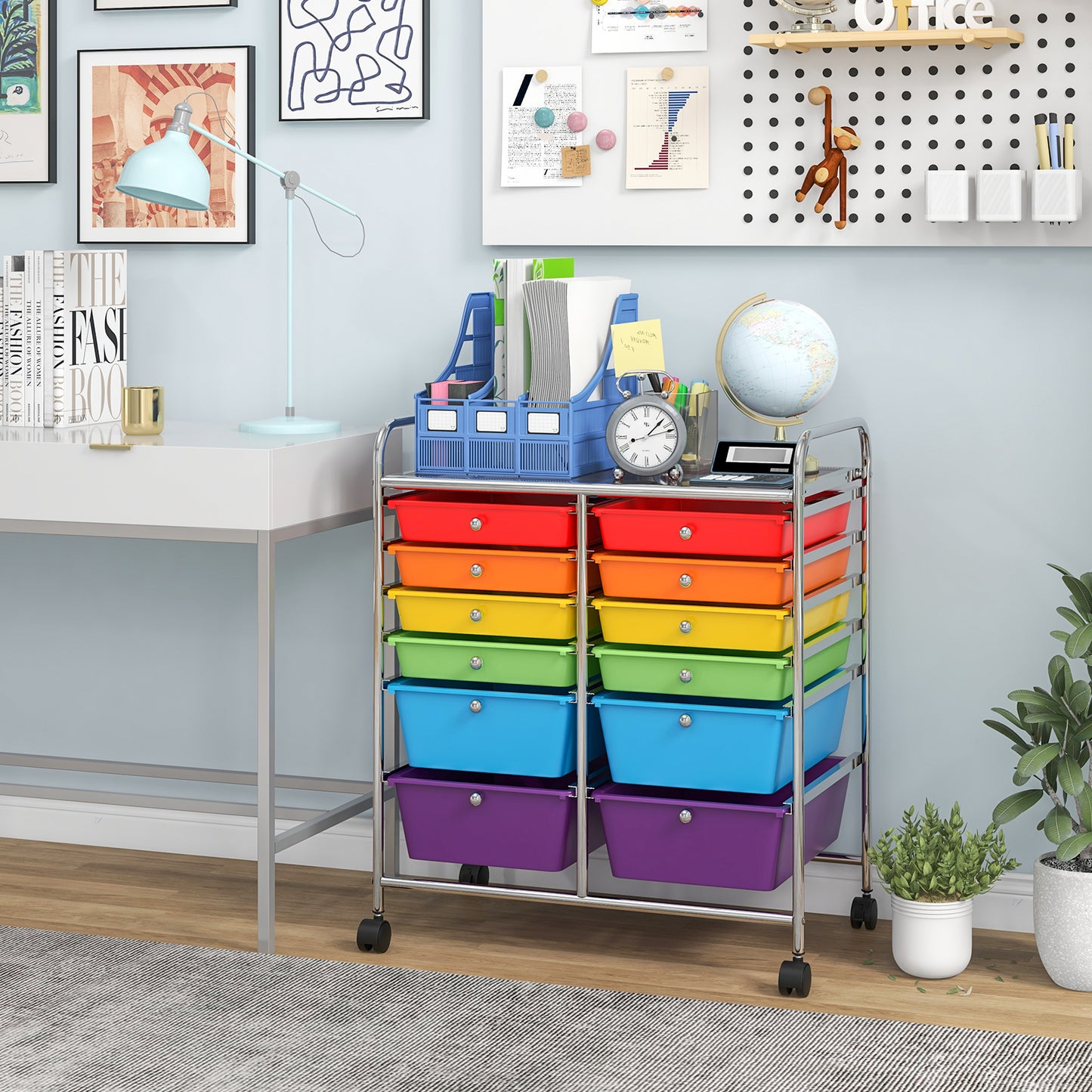 12 Drawers Rolling Cart Storage Scrapbook Paper Organizer Bins-Deep Multicolor Kids Crystal