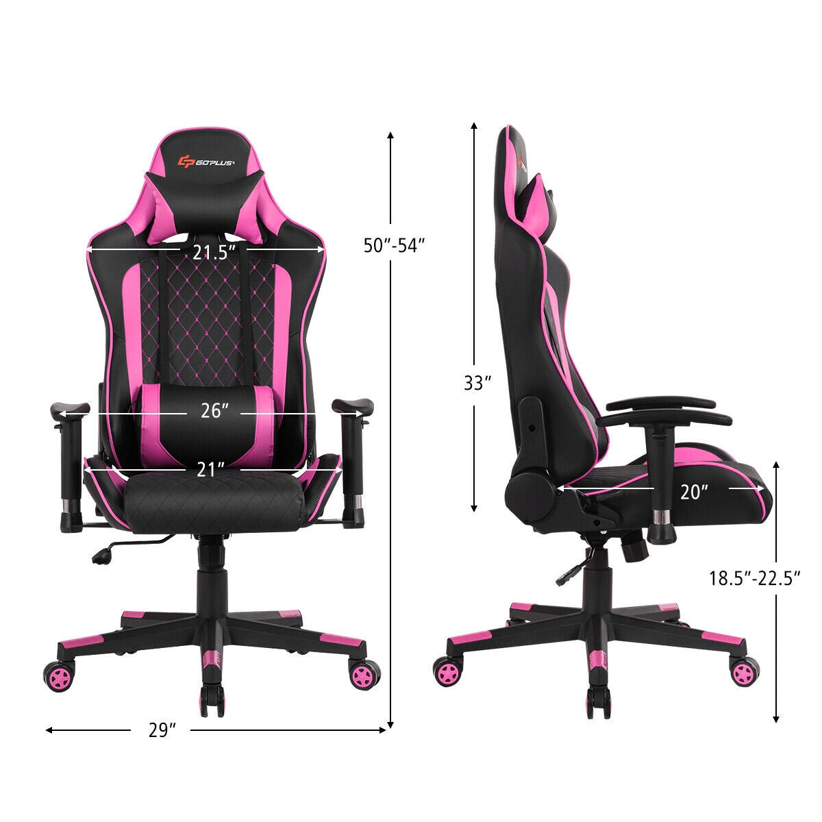 Massage Gaming Chair with Lumbar Support and Headrest-Pink Kids Crystal