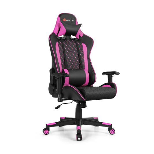 Massage Gaming Chair with Lumbar Support and Headrest-Pink Kids Crystal