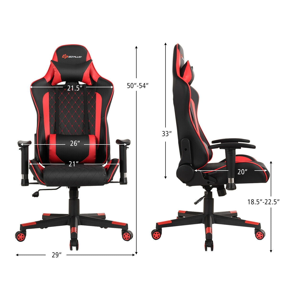 Massage Gaming Chair with Lumbar Support and Headrest-Red Kids Crystal