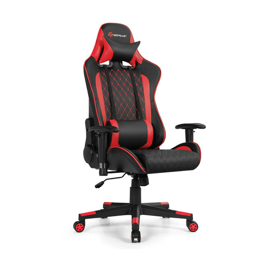 Massage Gaming Chair with Lumbar Support and Headrest-Red Kids Crystal
