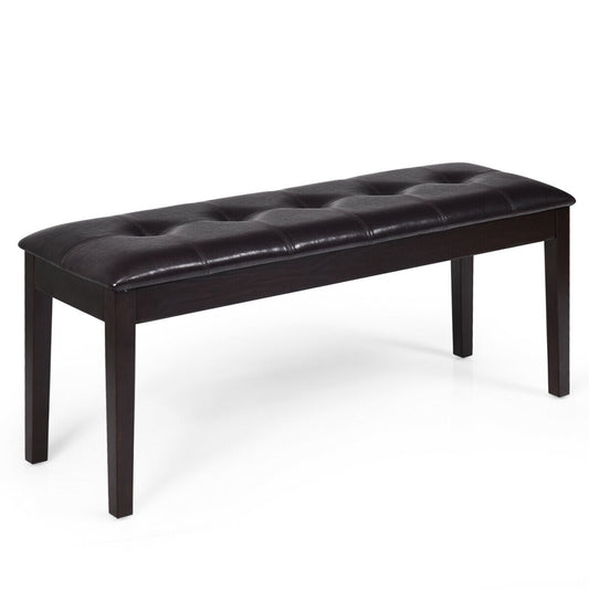 Upholstered Dining Room PU Bench Solid Wood Button Tufted-Brown Kids Crystal